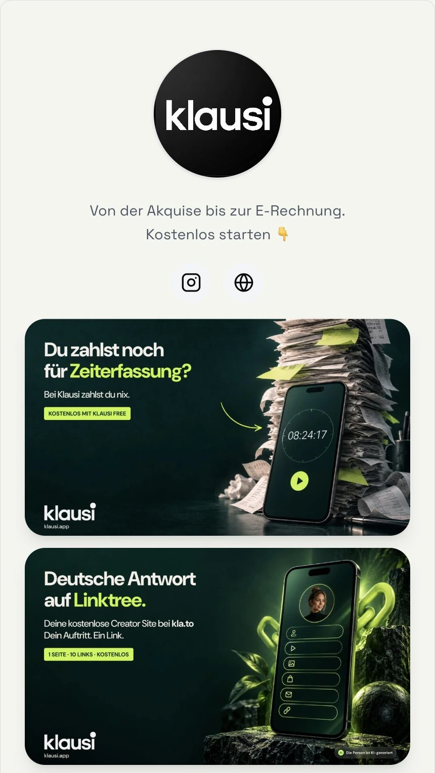 Dein Auftritt. Dein Link. Originalansicht · kla.to/klausi.