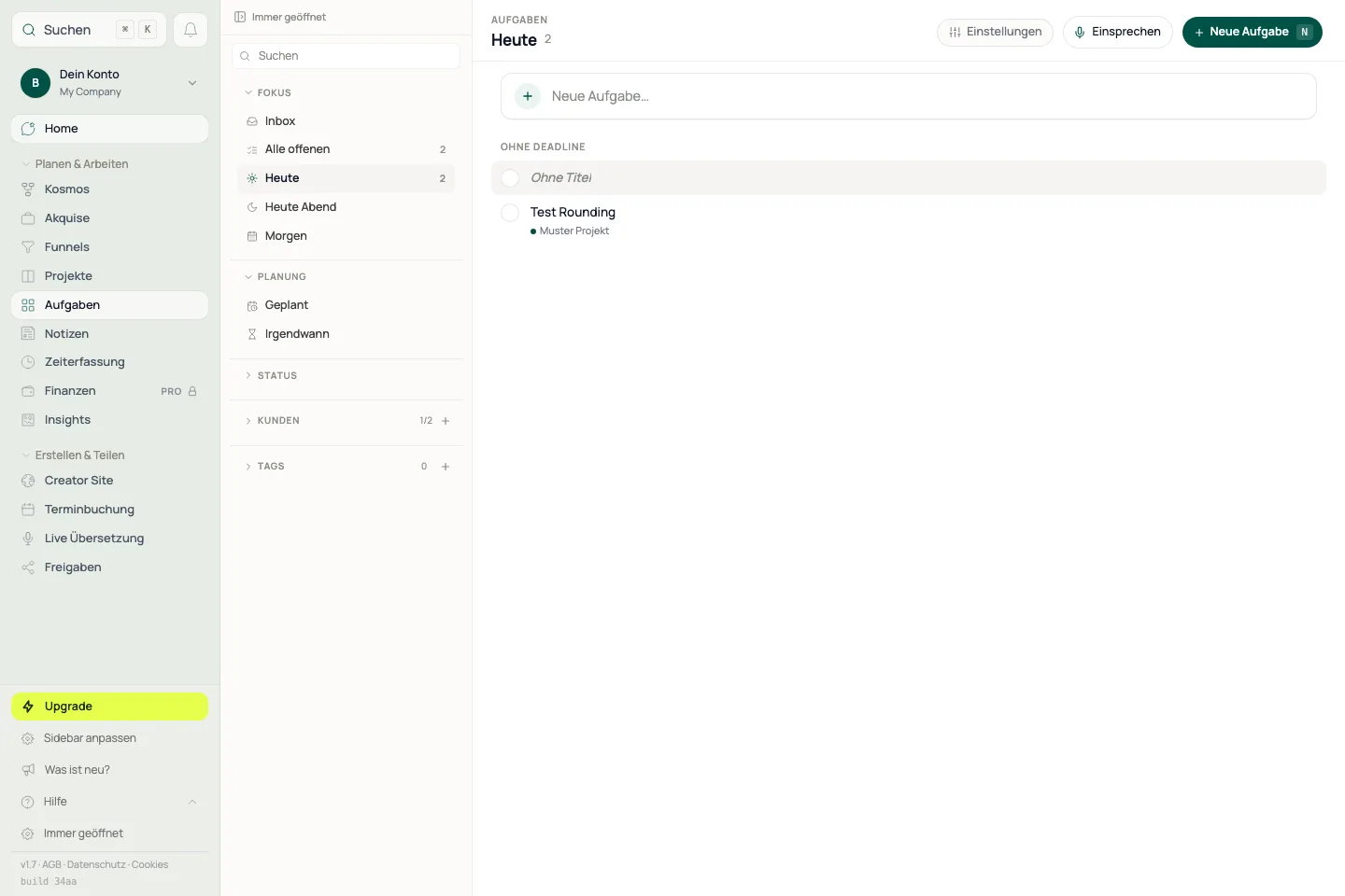 Aufgabenliste: Links Kontext und Filter, in der Mitte Liste, rechts Detailansicht oder Drawer.