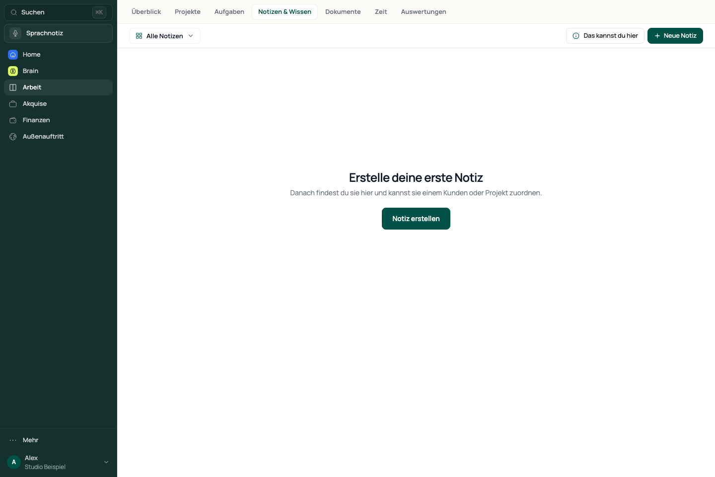 Notizenansicht vor der ersten Notiz.